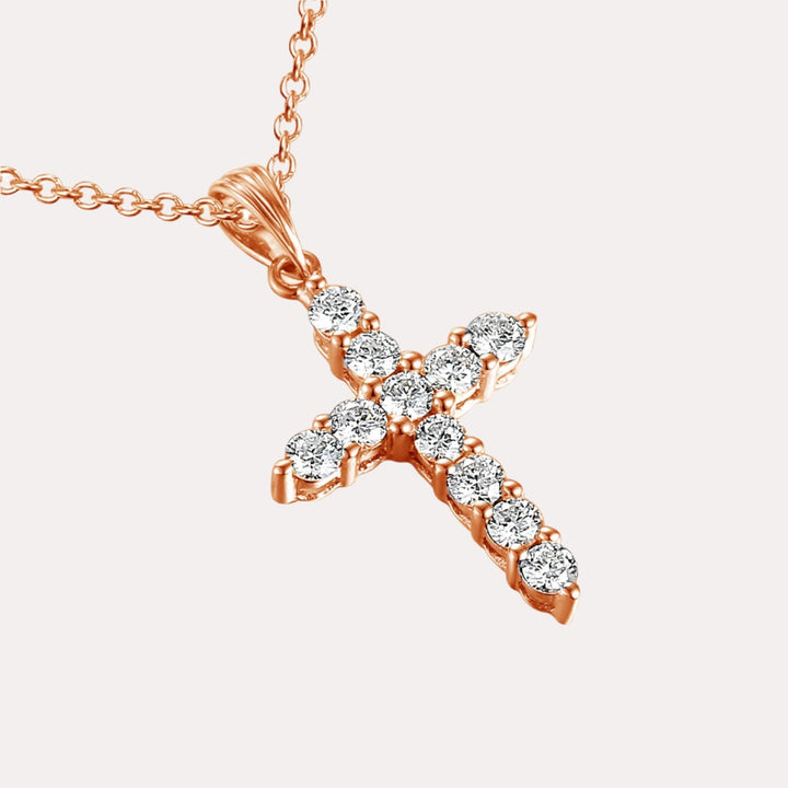 Round Brilliant Diamond Cross Pendant Necklace In 18K Gold - The Jewelyst. - Round Brilliant Diamond Cross Pendant Necklace In 18K Gold