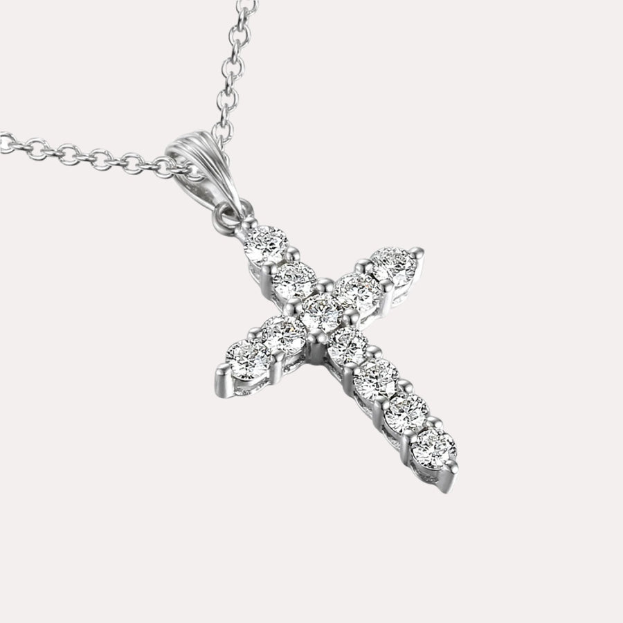 Round Brilliant Diamond Cross Pendant Necklace In 18K Gold - The Jewelyst. - Round Brilliant Diamond Cross Pendant Necklace In 18K Gold