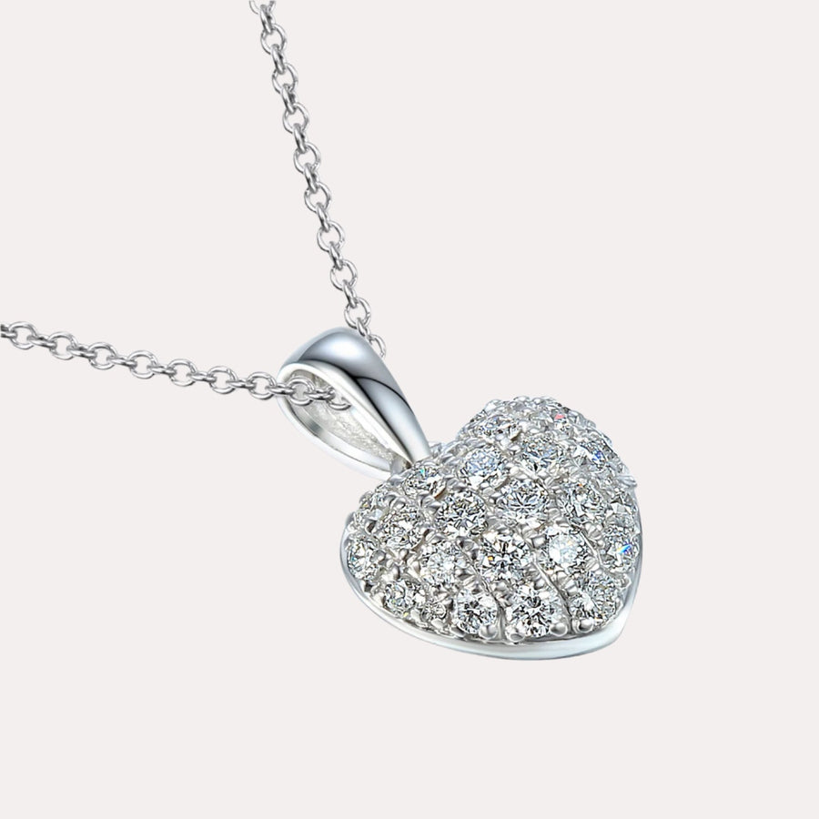 Round Brilliant Diamond Pave Heart Shape Pendant Necklace In 18K Gold - The Jewelyst. - Round Brilliant Diamond Pave Heart Shape Pendant Necklace In 18K Gold