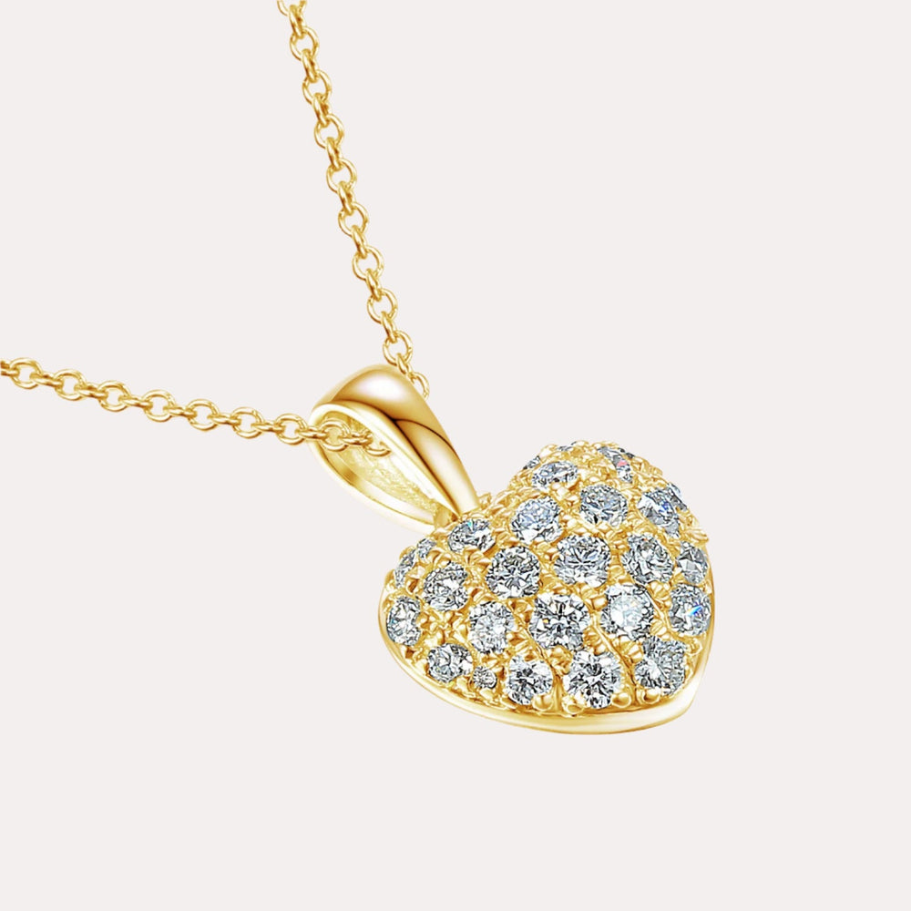 Round Brilliant Diamond Pave Heart Shape Pendant Necklace In 18K Gold - The Jewelyst. - Round Brilliant Diamond Pave Heart Shape Pendant Necklace In 18K Gold