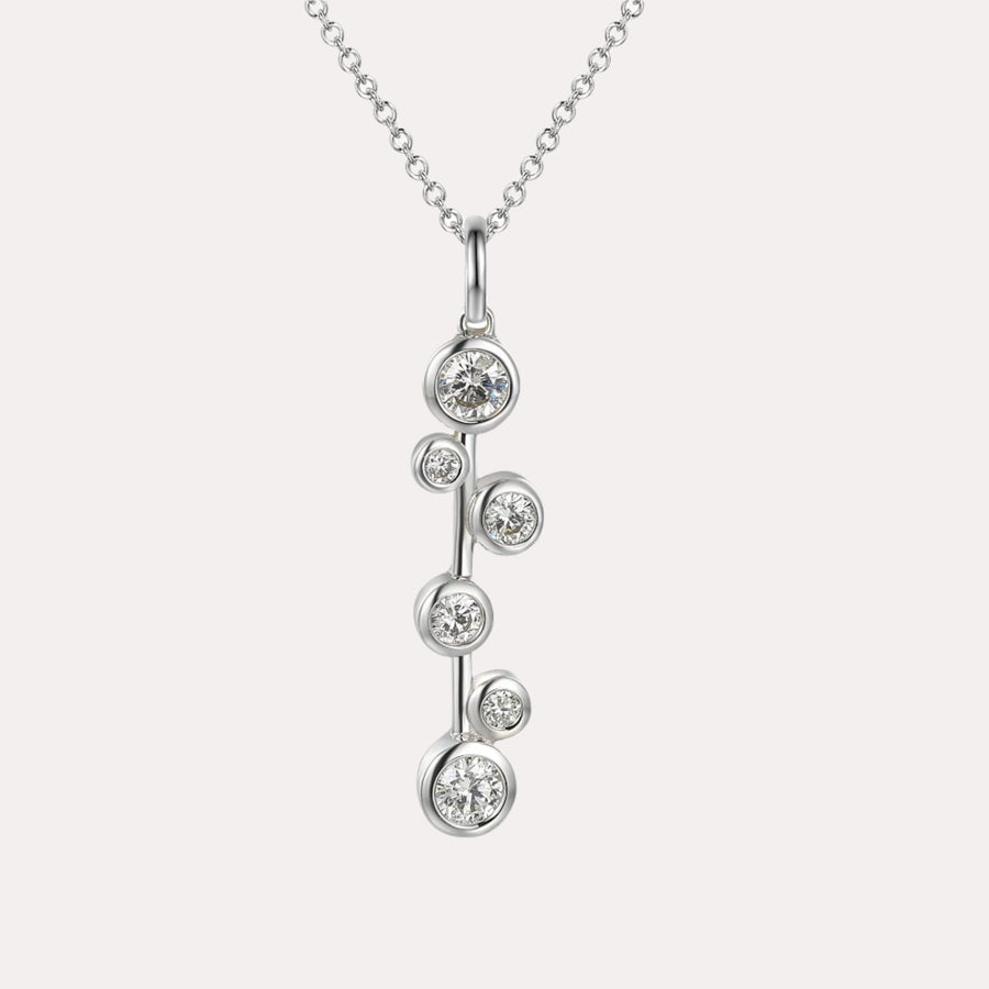 Round Diamond Bubble Stem Drop Pendant Necklace In 18K Gold - The Jewelyst. - Round Diamond Bubble Stem Drop Pendant Necklace In 18K Gold