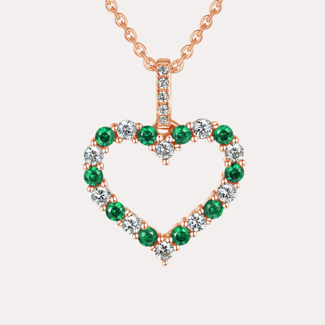 Round Emerald & Diamond Heart Shape Pendant Necklace In 18K Gold - The Jewelyst. - Round Emerald & Diamond Heart Shape Pendant Necklace In 18K Gold