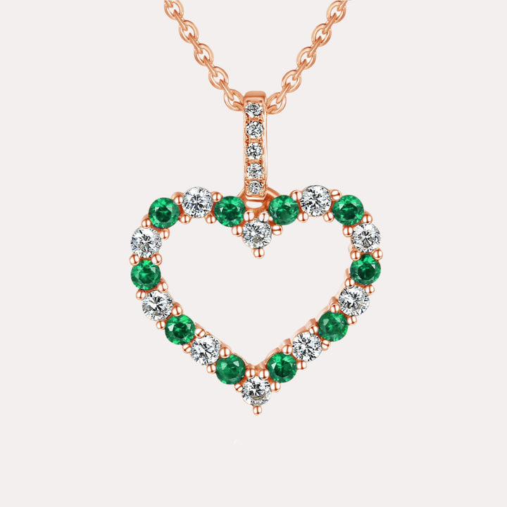Round Emerald & Diamond Heart Shape Pendant Necklace In 18K Gold - The Jewelyst. - Round Emerald & Diamond Heart Shape Pendant Necklace In 18K Gold