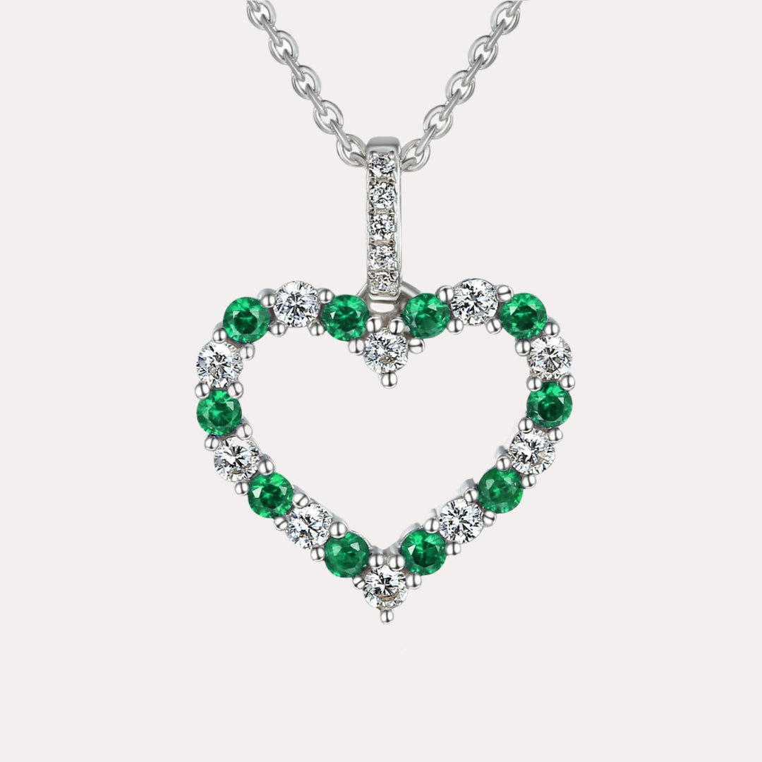 Round Emerald & Diamond Heart Shape Pendant Necklace In 18K Gold - The Jewelyst. - Round Emerald & Diamond Heart Shape Pendant Necklace In 18K Gold