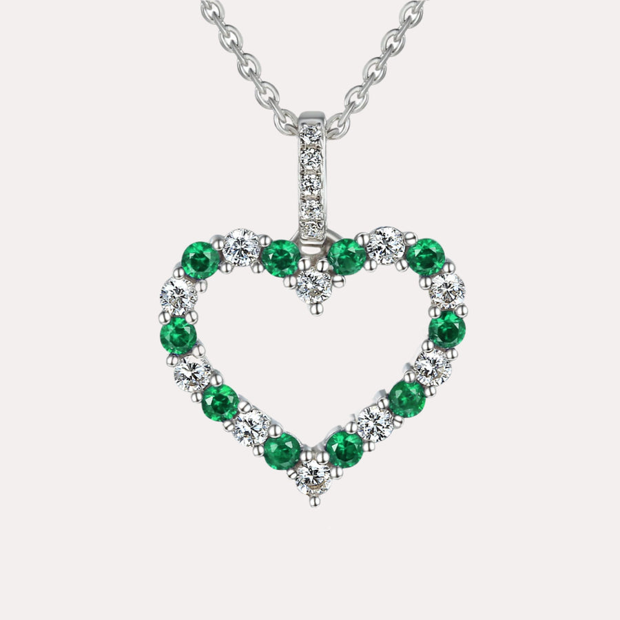 Round Emerald & Diamond Heart Shape Pendant Necklace In 18K Gold - The Jewelyst. - Round Emerald & Diamond Heart Shape Pendant Necklace In 18K Gold