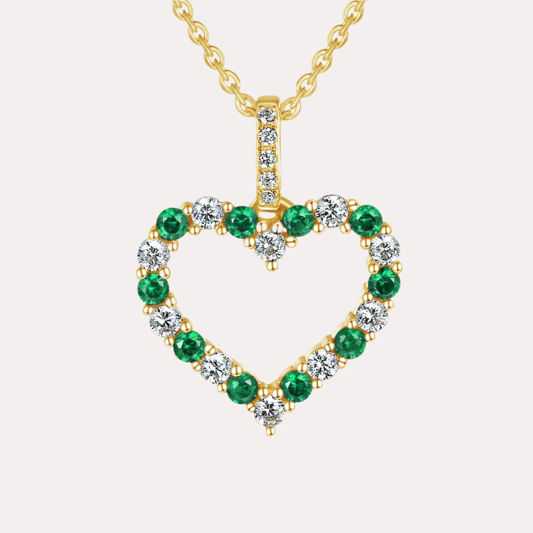 Round Emerald & Diamond Heart Shape Pendant Necklace In 18K Gold - The Jewelyst. - Round Emerald & Diamond Heart Shape Pendant Necklace In 18K Gold