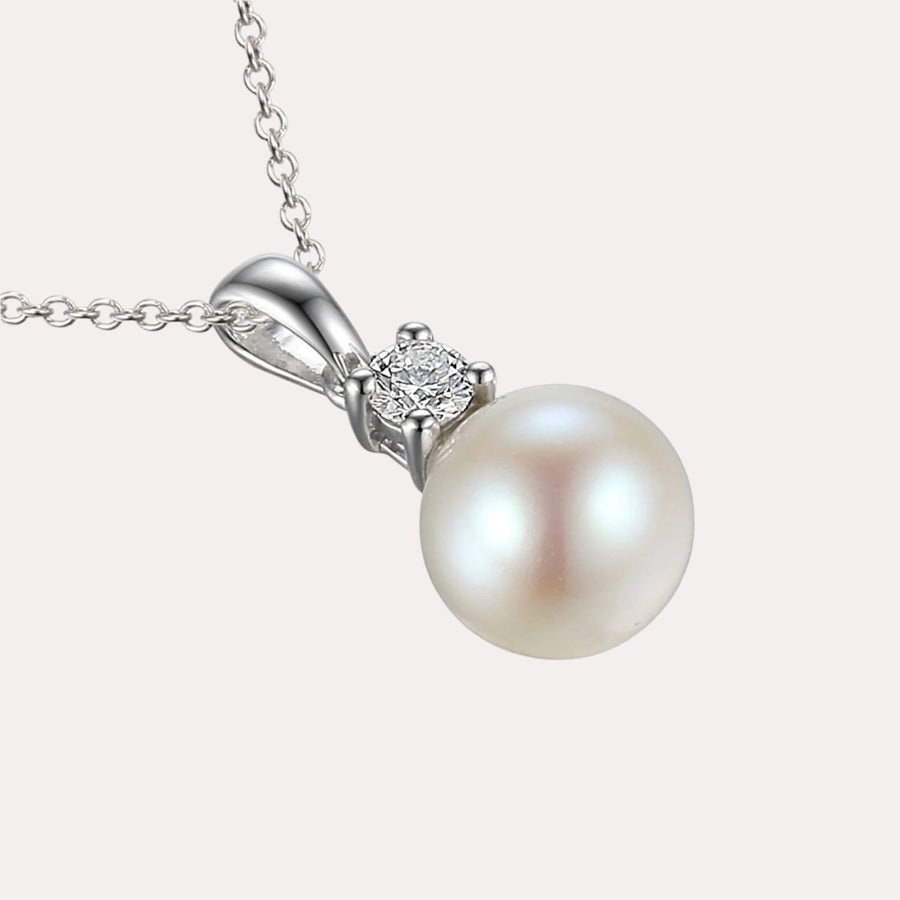 Round Pearl & Diamond Drop Pendant Necklace In 18K Gold - The Jewelyst. - Round Pearl & Diamond Drop Pendant Necklace In 18K Gold