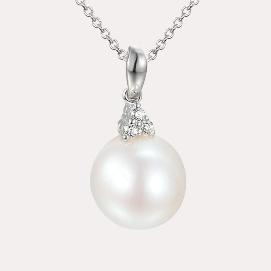 Round Pearl Trio Diamond Drop Pendant Necklace In 18K Gold - The Jewelyst. - Round Pearl Trio Diamond Drop Pendant Necklace In 18K Gold