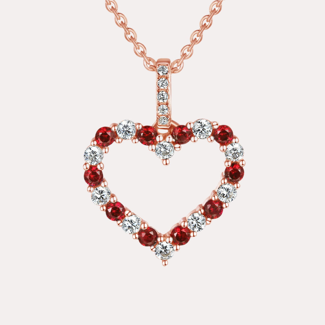 Round Ruby & Diamond Heart Shape Pendant Necklace In 18K Gold - The Jewelyst. - Round Ruby & Diamond Heart Shape Pendant Necklace In 18K Gold