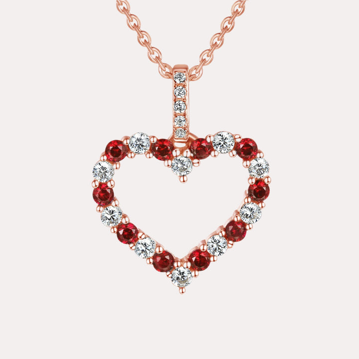 Round Ruby & Diamond Heart Shape Pendant Necklace In 18K Gold - The Jewelyst. - Round Ruby & Diamond Heart Shape Pendant Necklace In 18K Gold