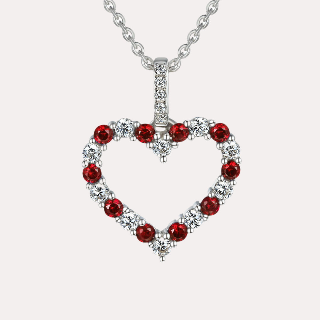 Round Ruby & Diamond Heart Shape Pendant Necklace In 18K Gold - The Jewelyst. - Round Ruby & Diamond Heart Shape Pendant Necklace In 18K Gold