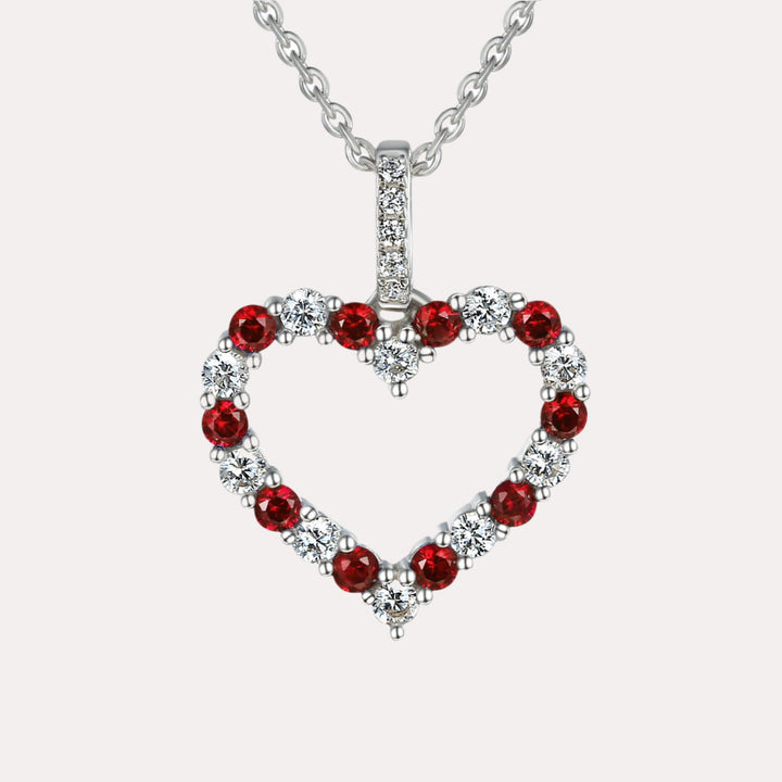 Round Ruby & Diamond Heart Shape Pendant Necklace In 18K Gold - The Jewelyst. - Round Ruby & Diamond Heart Shape Pendant Necklace In 18K Gold