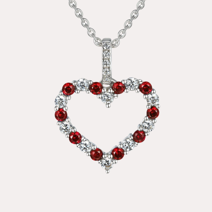 Round Ruby & Diamond Heart Shape Pendant Necklace In 18K Gold - The Jewelyst. - Round Ruby & Diamond Heart Shape Pendant Necklace In 18K Gold