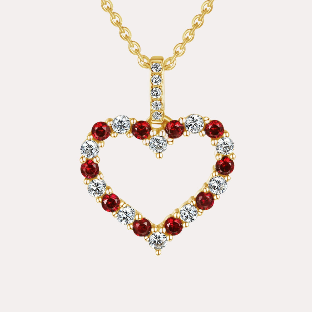 Round Ruby & Diamond Heart Shape Pendant Necklace In 18K Gold - The Jewelyst. - Round Ruby & Diamond Heart Shape Pendant Necklace In 18K Gold
