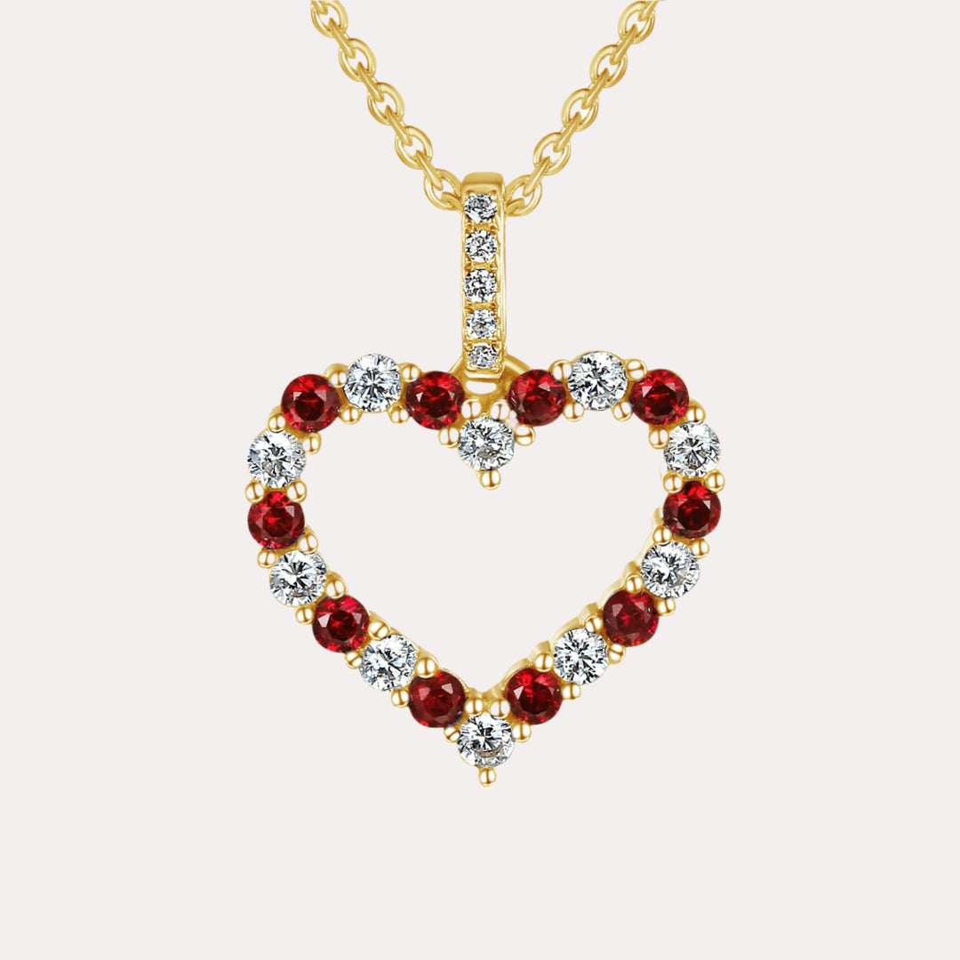 Round Ruby & Diamond Heart Shape Pendant Necklace In 18K Gold - The Jewelyst. - Round Ruby & Diamond Heart Shape Pendant Necklace In 18K Gold