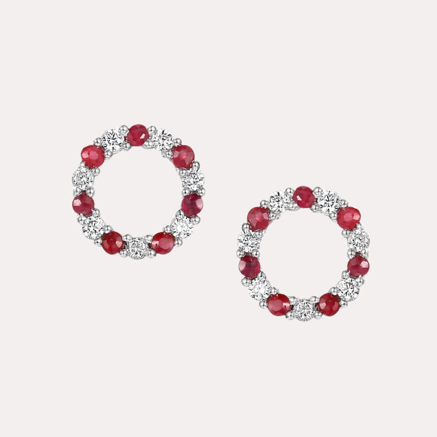Ruby & Diamond Circle Earrings In 18K Gold - The Jewelyst. - Ruby & Diamond Circle Earrings In 18K Gold