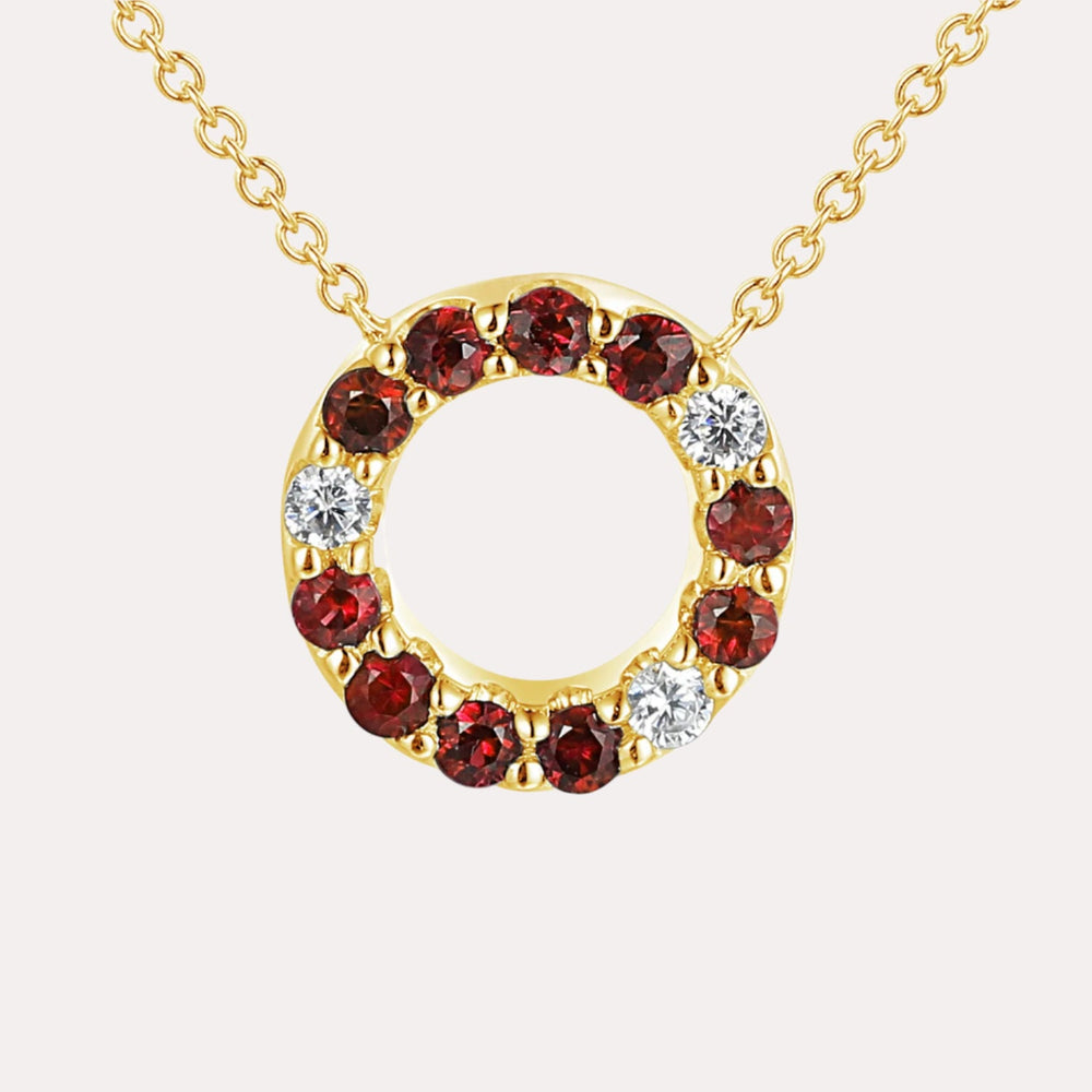 Ruby & Diamond Circle Necklace In 18K Gold - The Jewelyst. - Ruby & Diamond Circle Necklace In 18K Gold