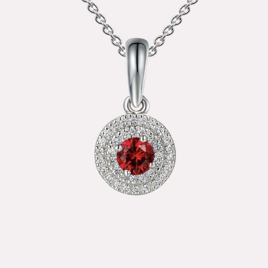 Ruby & Diamond Double Halo Pendant Necklace In 18K Gold - The Jewelyst. - Ruby & Diamond Double Halo Pendant Necklace In 18K Gold