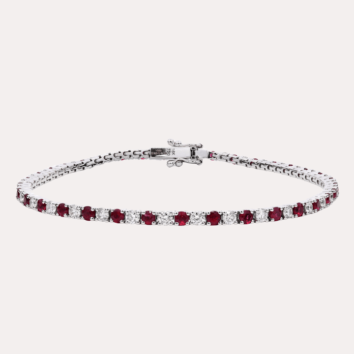 Ruby & Diamond Tennis Bracelet In 18K Gold - The Jewelyst. - Ruby & Diamond Tennis Bracelet In 18K Gold