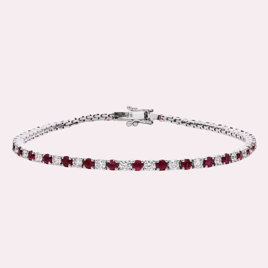 Ruby & Diamond Tennis Bracelet In 18K Gold - The Jewelyst. - Ruby & Diamond Tennis Bracelet In 18K Gold