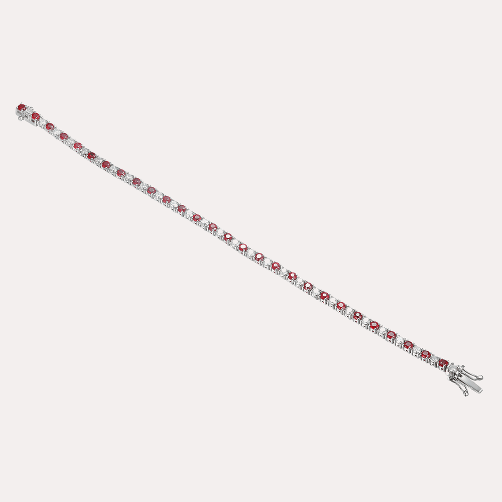 Ruby & Diamond Tennis Bracelet In 18K Gold - The Jewelyst. - Ruby & Diamond Tennis Bracelet In 18K Gold