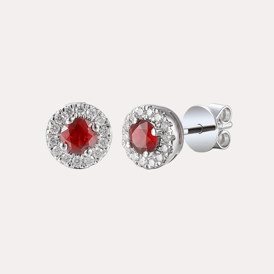 Ruby Halo Earrings In 18K Gold - The Jewelyst. - Ruby Halo Earrings In 18K Gold