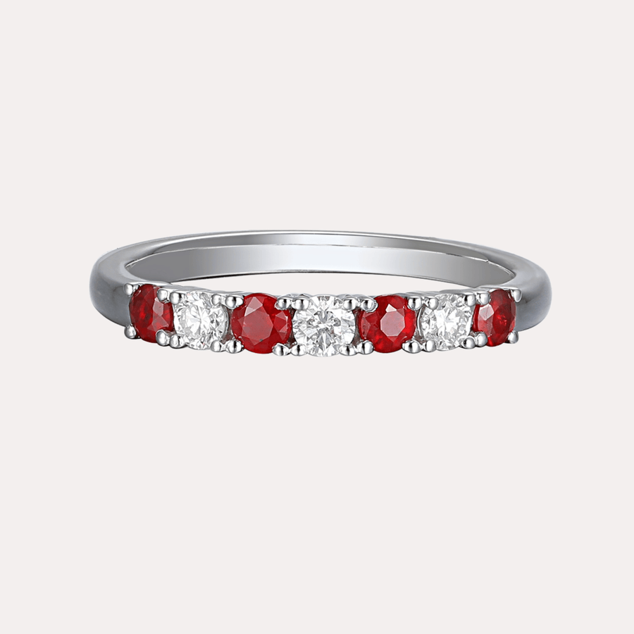 Ruby & Round Brilliant Cut 7 Stone Eternity Ring - The Jewelyst. - Ruby & Round Brilliant Cut 7 Stone Eternity Ring