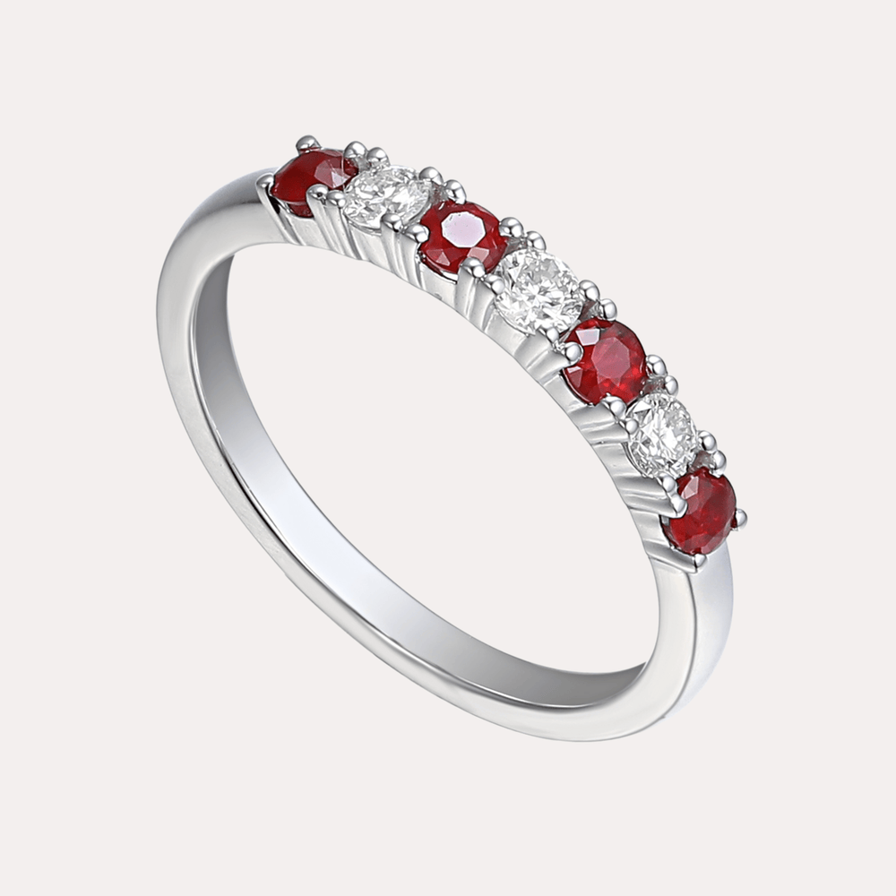Ruby & Round Brilliant Cut 7 Stone Eternity Ring - The Jewelyst. - Ruby & Round Brilliant Cut 7 Stone Eternity Ring