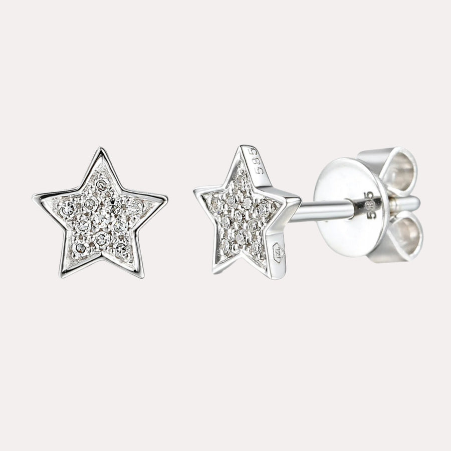 Star Shape Pavé Diamond Stud Earrings In 18K Gold - The Jewelyst. - Star Shape Pavé Diamond Stud Earrings In 18K Gold